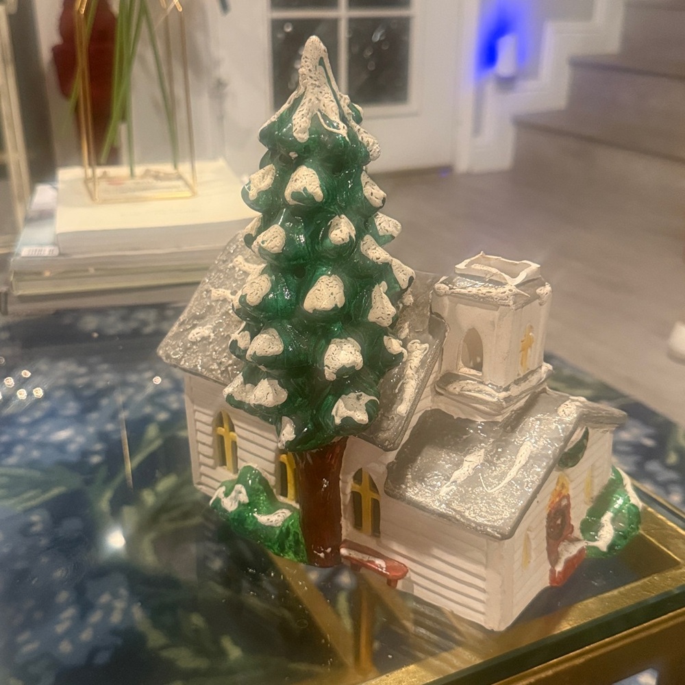 Vintage 1979 Department 56 Charming Holiday Village House with Snowy Green Tree